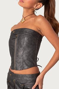 Edikted Ziva Faux Leather Lace Up Corset