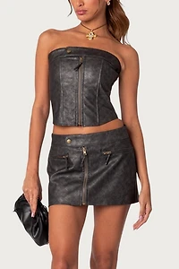 Edikted Ziva Faux Leather Lace Up Corset
