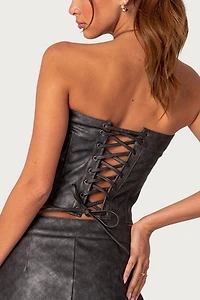 Edikted Ziva Faux Leather Lace Up Corset