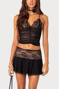 Edikted Mesh & Lace Strappy Back Tank Top