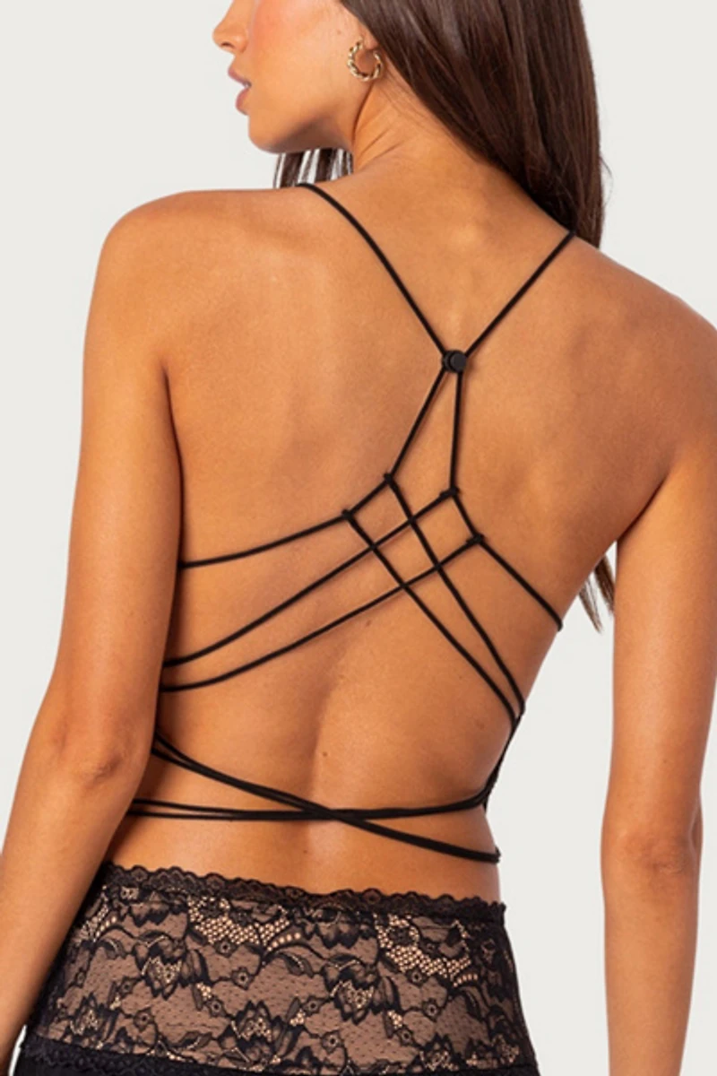 Edikted Mesh & Lace Strappy Back Tank Top