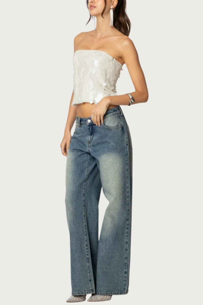 Edikted Samara Sequin Strapless Top