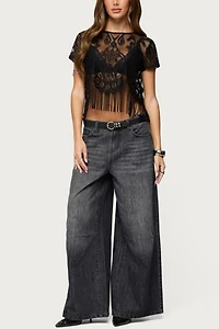 Edikted Kira Sheer Lace Fringe Top