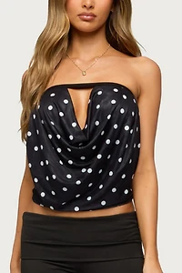Edikted Jaclyn Polka Dot Mesh Strapless Top