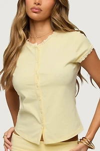 Edikted Yelena Lacey Button Up Top
