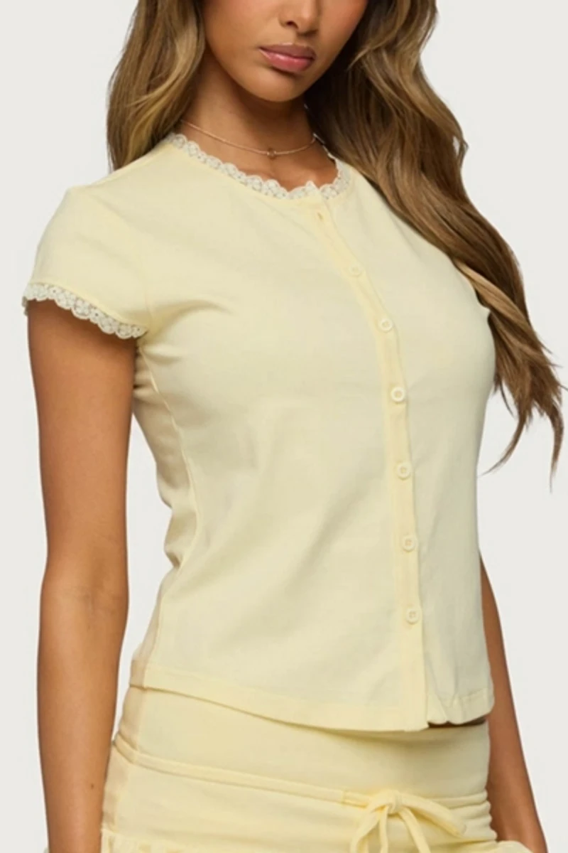 Edikted Yelena Lacey Button Up Top