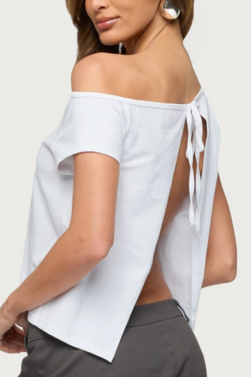 Edikted Off Shoulder Split Open Back Top