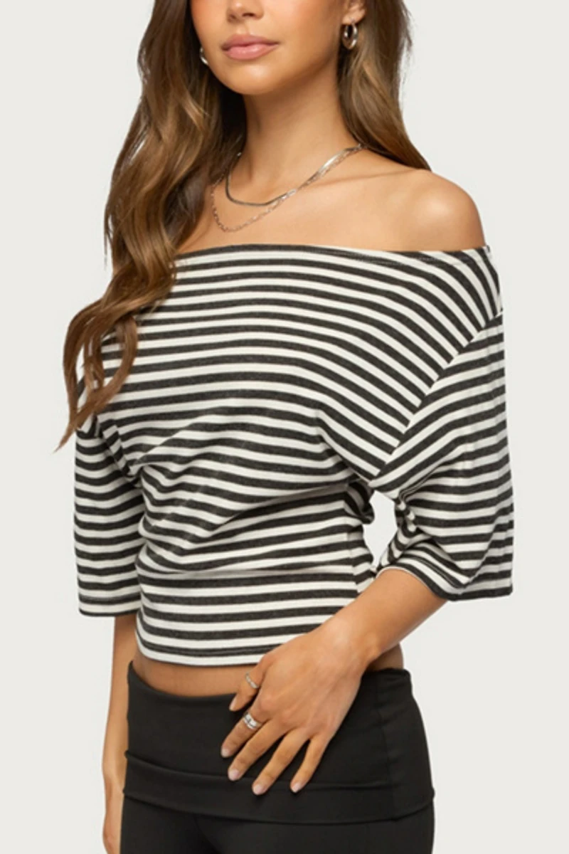 Edikted Jadan Striped Off Shoulder Top