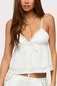 Edikted Kaydee Studded Textured Woven Babydoll Top