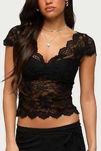 Edikted Elza Scalloped Sheer Lace Top