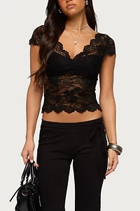 Edikted Elza Scalloped Sheer Lace Top