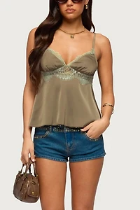 Edikted Satin Effect Lacey Babydoll Top