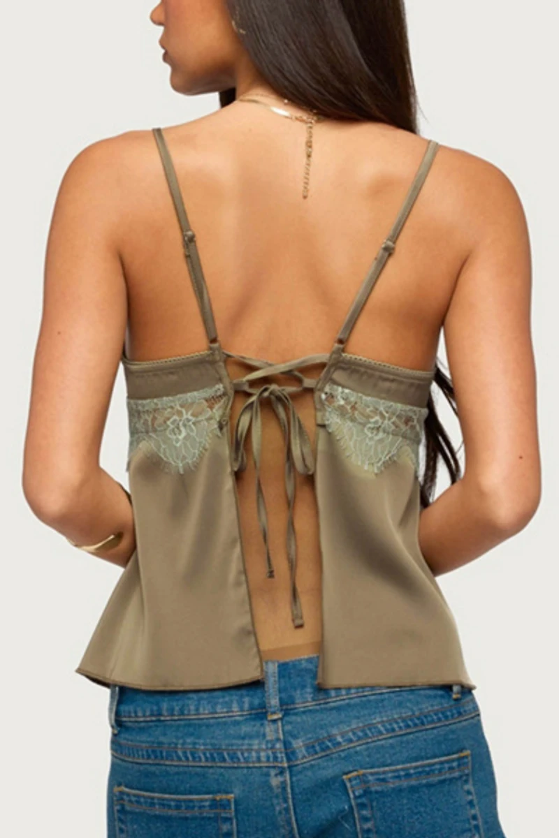 Edikted Satin Effect Lacey Babydoll Top