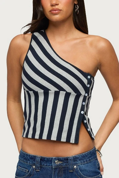 Edikted Button Striped One Shoulder Top