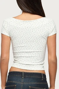 Edikted Raglan Boat Neck Floral Top