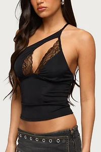 Edikted One Shoulder Peekaboo Lacey Cutout Top