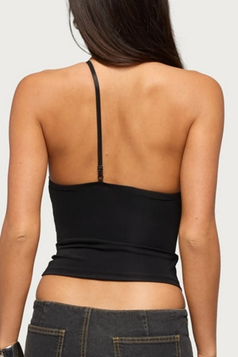 Edikted One Shoulder Peekaboo Lacey Cutout Top