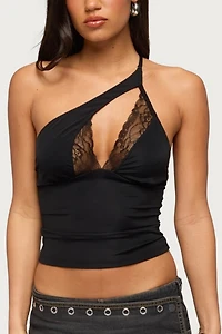 Edikted One Shoulder Peekaboo Lacey Cutout Top