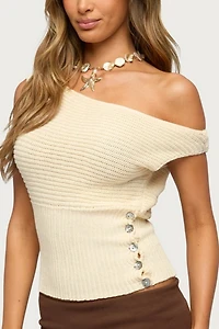 Edikted Buttoned Off Shoulder Crochet Top