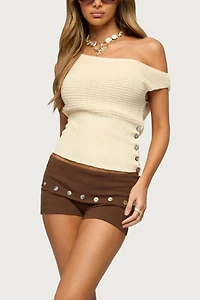 Edikted Buttoned Off Shoulder Crochet Top
