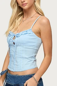 Edikted Kerah Ruffle Button Tank Top