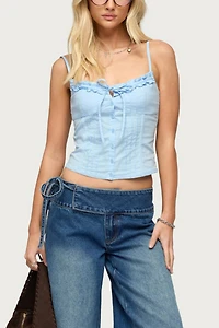 Edikted Kerah Ruffle Button Tank Top
