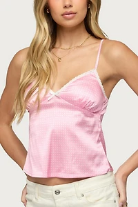 Edikted Polka Dot Satin Effect Lace Trim Top
