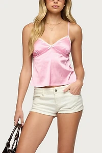 Edikted Polka Dot Satin Effect Lace Trim Top