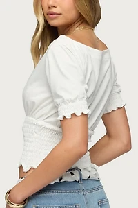 Edikted Emanuelle Smocked Boat Neck Top