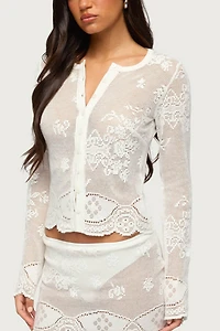 Edikted Rusa Button Up Sheer Crochet Top