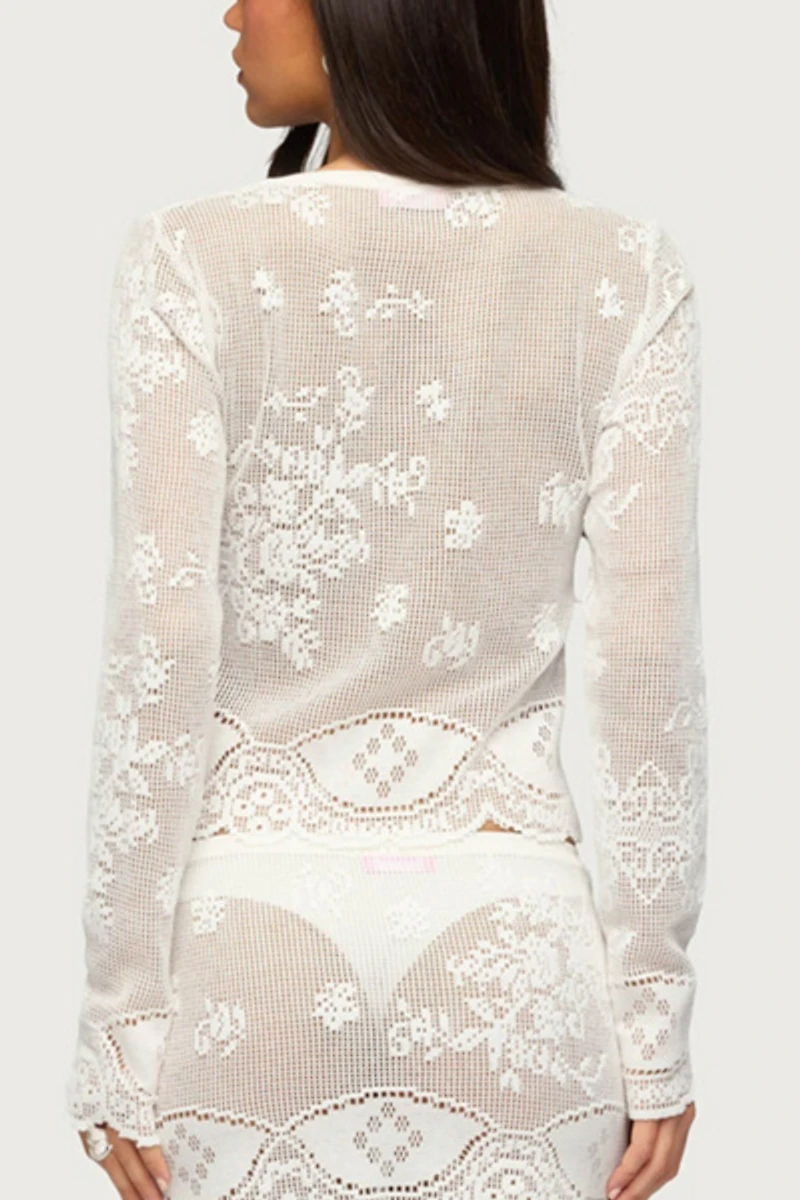 Edikted Rusa Button Up Sheer Crochet Top