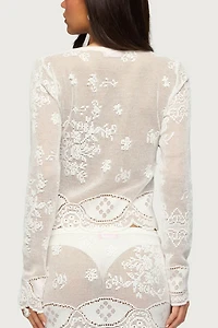 Edikted Rusa Button Up Sheer Crochet Top