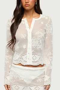 Edikted Rusa Button Up Sheer Crochet Top