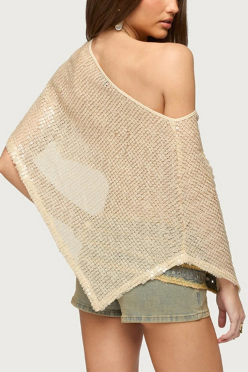 Edikted Alanna Sheer Sequin Poncho