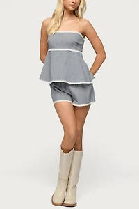 Edikted Ellie Lacey Ginghman Strapless Top