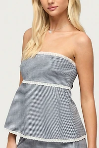 Edikted Ellie Lacey Ginghman Strapless Top