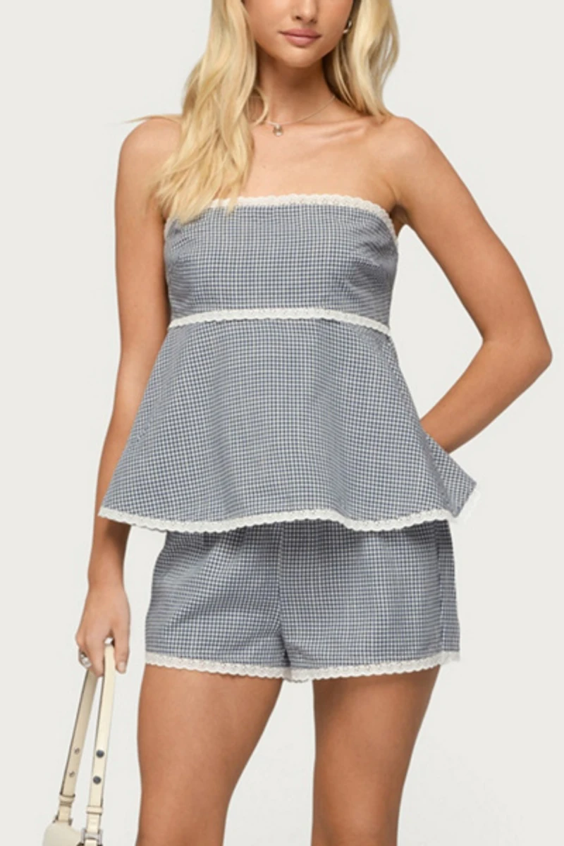 Edikted Ellie Lacey Ginghman Strapless Top