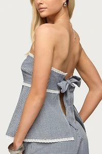 Edikted Ellie Lacey Ginghman Strapless Top