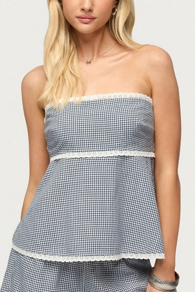 Edikted Ellie Lacey Ginghman Strapless Top