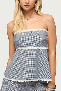 Edikted Ellie Lacey Ginghman Strapless Top