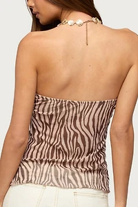Edikted Zebra Cutout Sheer Mesh Strapless Top