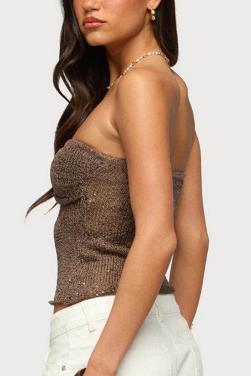 Edikted Dangling Charm Sequin Knit Top