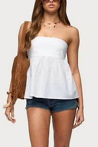 Edikted Linen Look Strapless Babydoll Top
