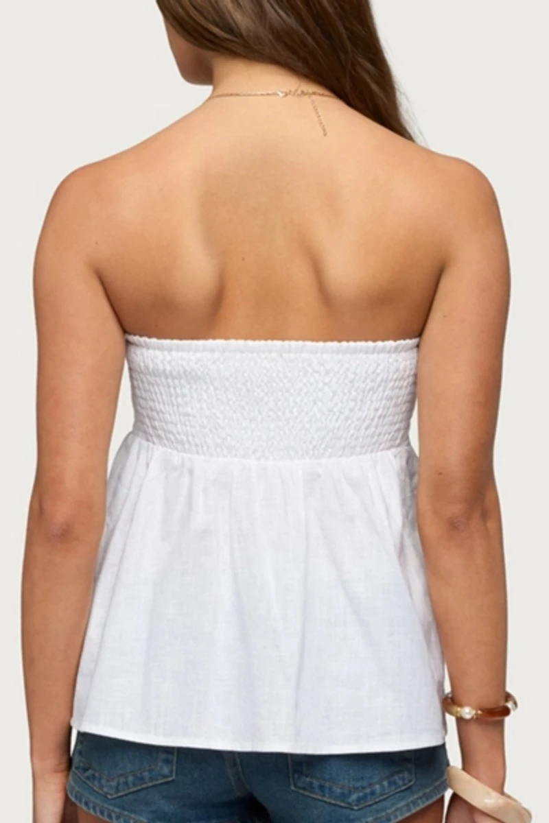 Edikted Linen Look Strapless Babydoll Top