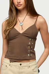 Edikted Dafna Asymmetric Button Tank Top