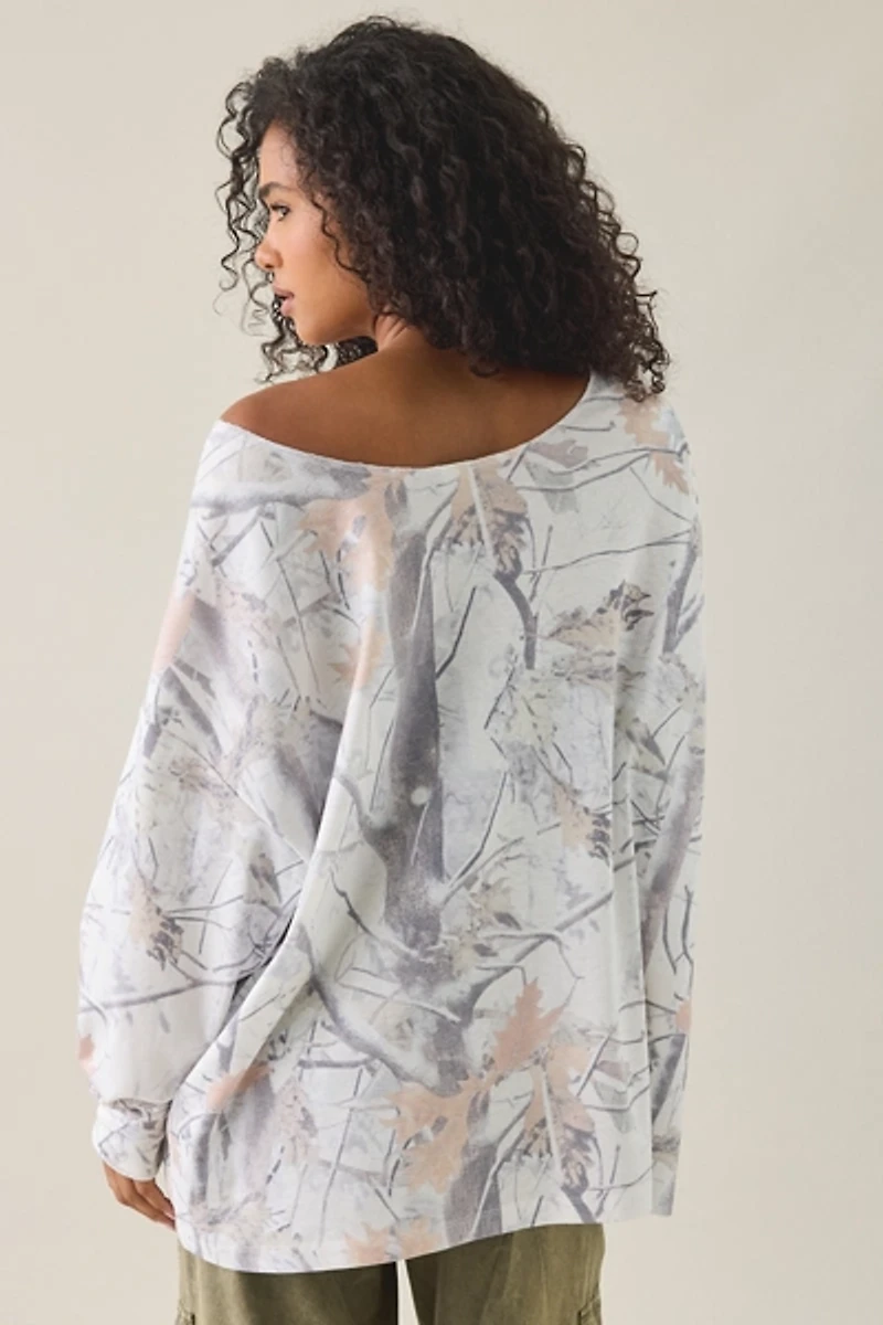 Snow Camo Oversized Off-The-Shoulder Sweatshirt