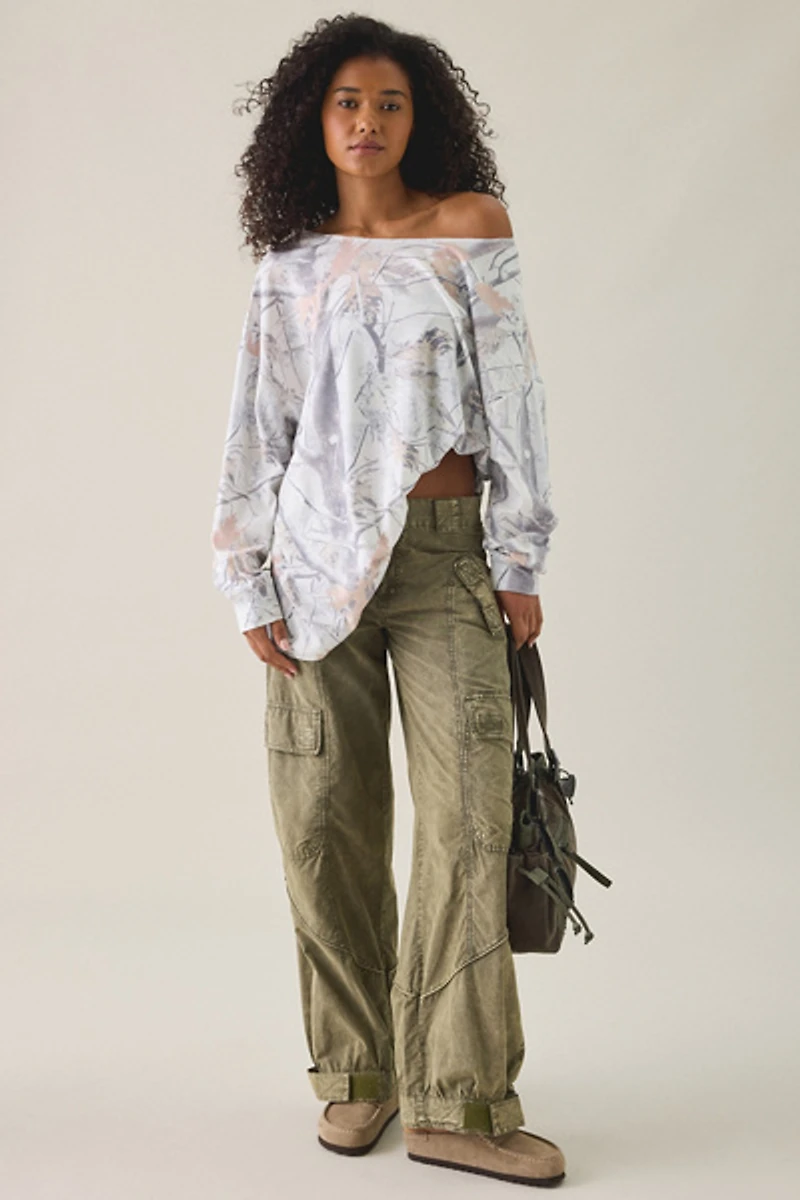 Snow Camo Oversized Off-The-Shoulder Sweatshirt