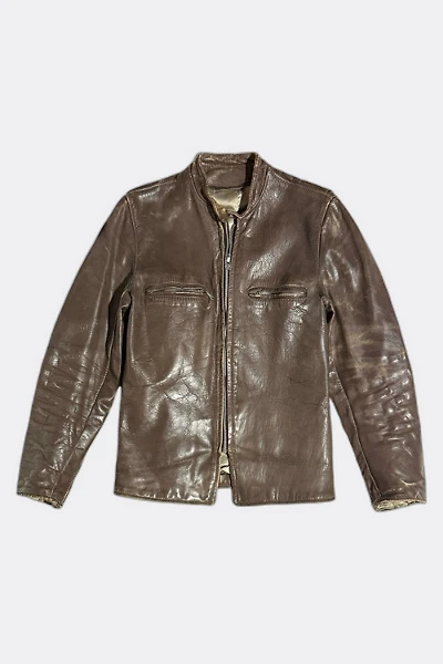 Vintage 1940's Cafe Racer Cropped Thrashed Zip Motorcycle Jacket