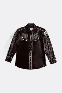 Vintage 1970's Chainstitch Rhinestone Fringed Western Pearl Snap Shirt