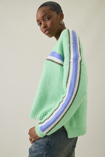 BDG Eileen Multi-Color Stripe Oversized Crew Neck Sweater